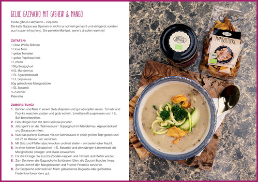 Gelbe Gazpacho mit Cashew & Mango