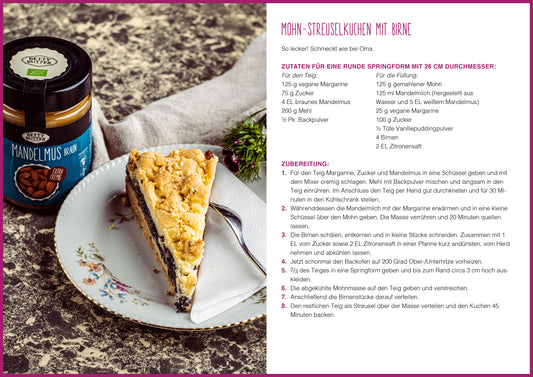 Veganer Mohn-Streuselkuchen mit Birne