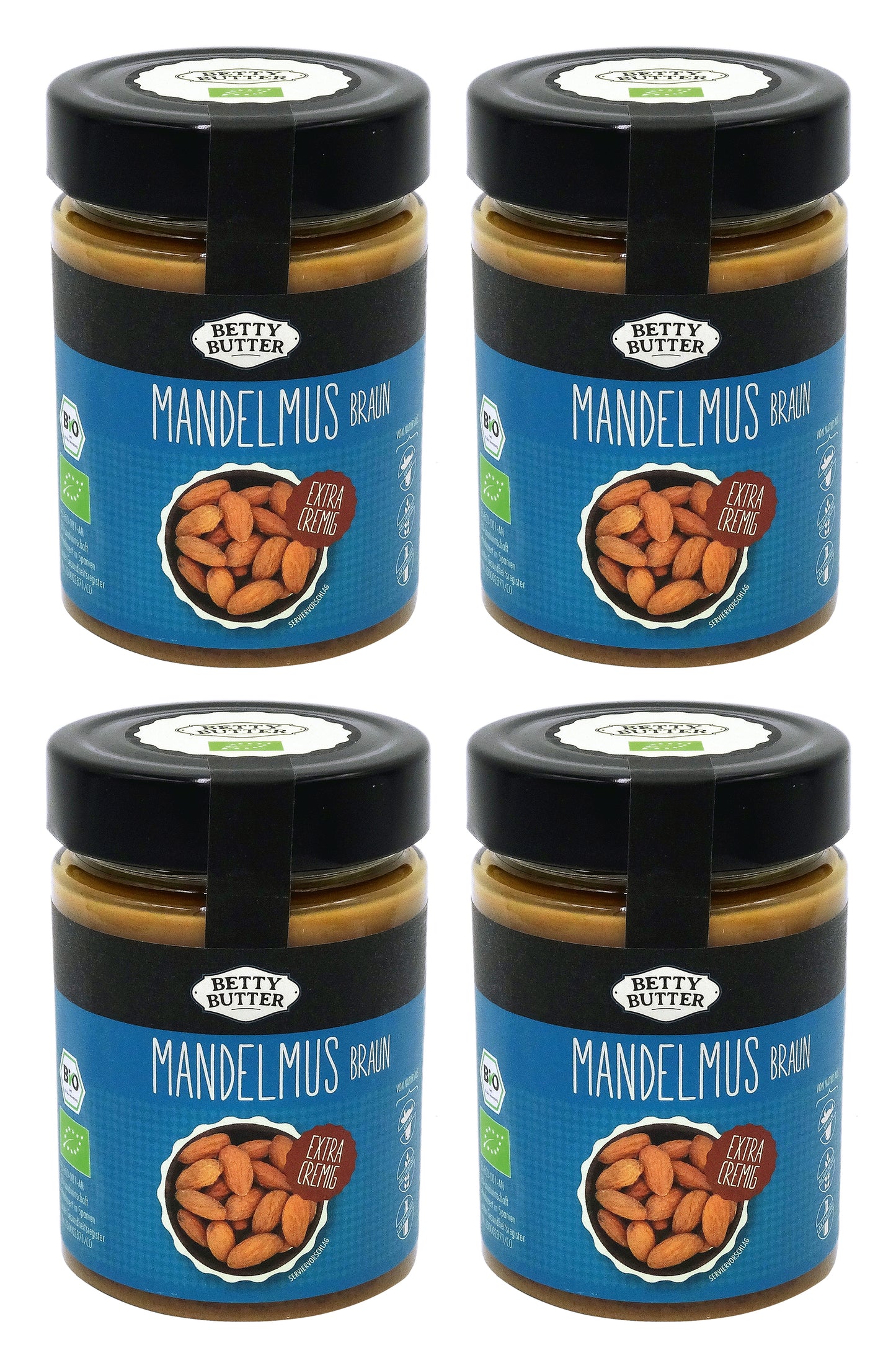 4er Spar Pack, Bio Mandelmus braun, geröstet, 4 x 330 g